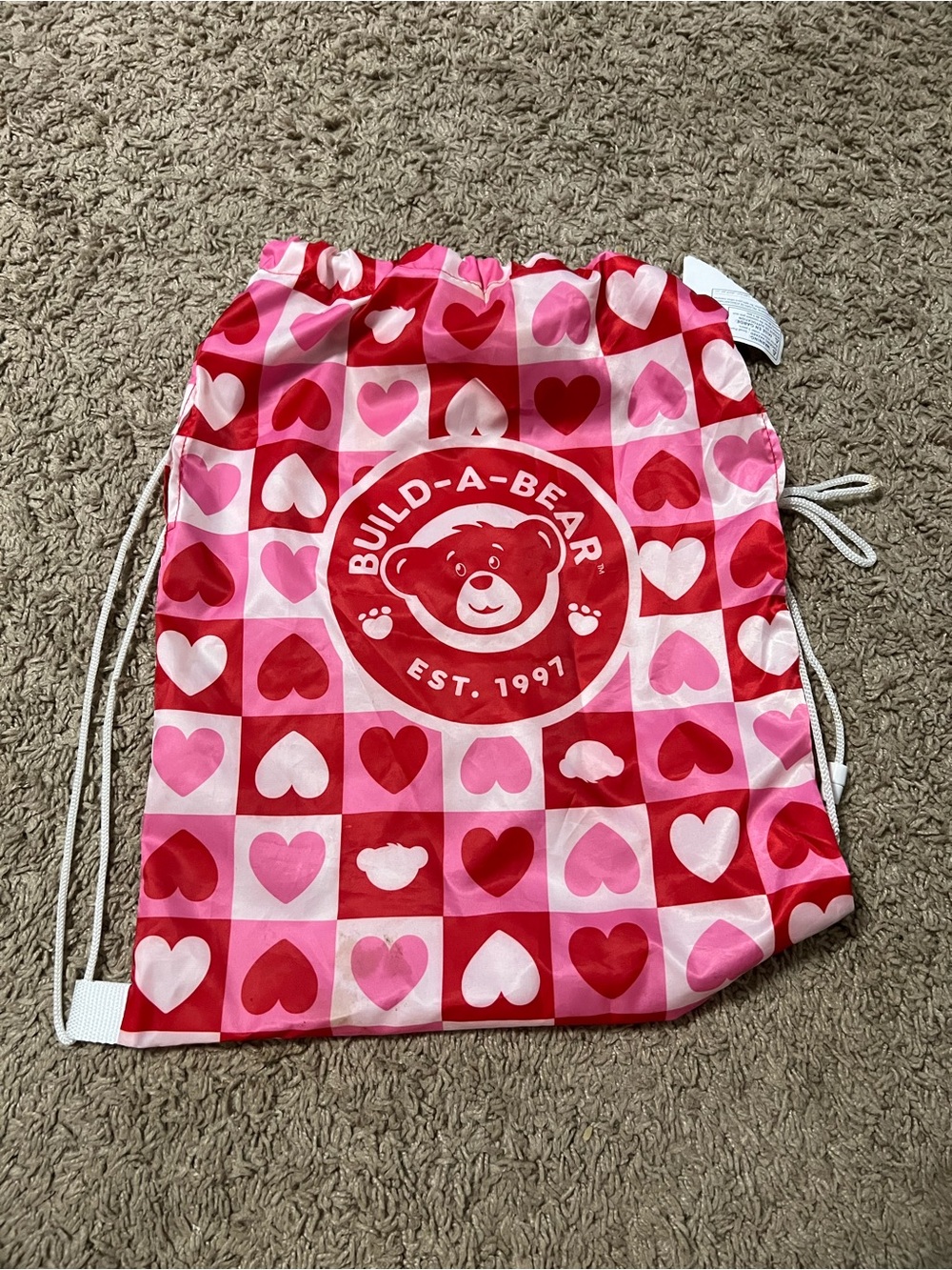 Build-A-Bear Pink and Red Heart Drawstring Backpack
